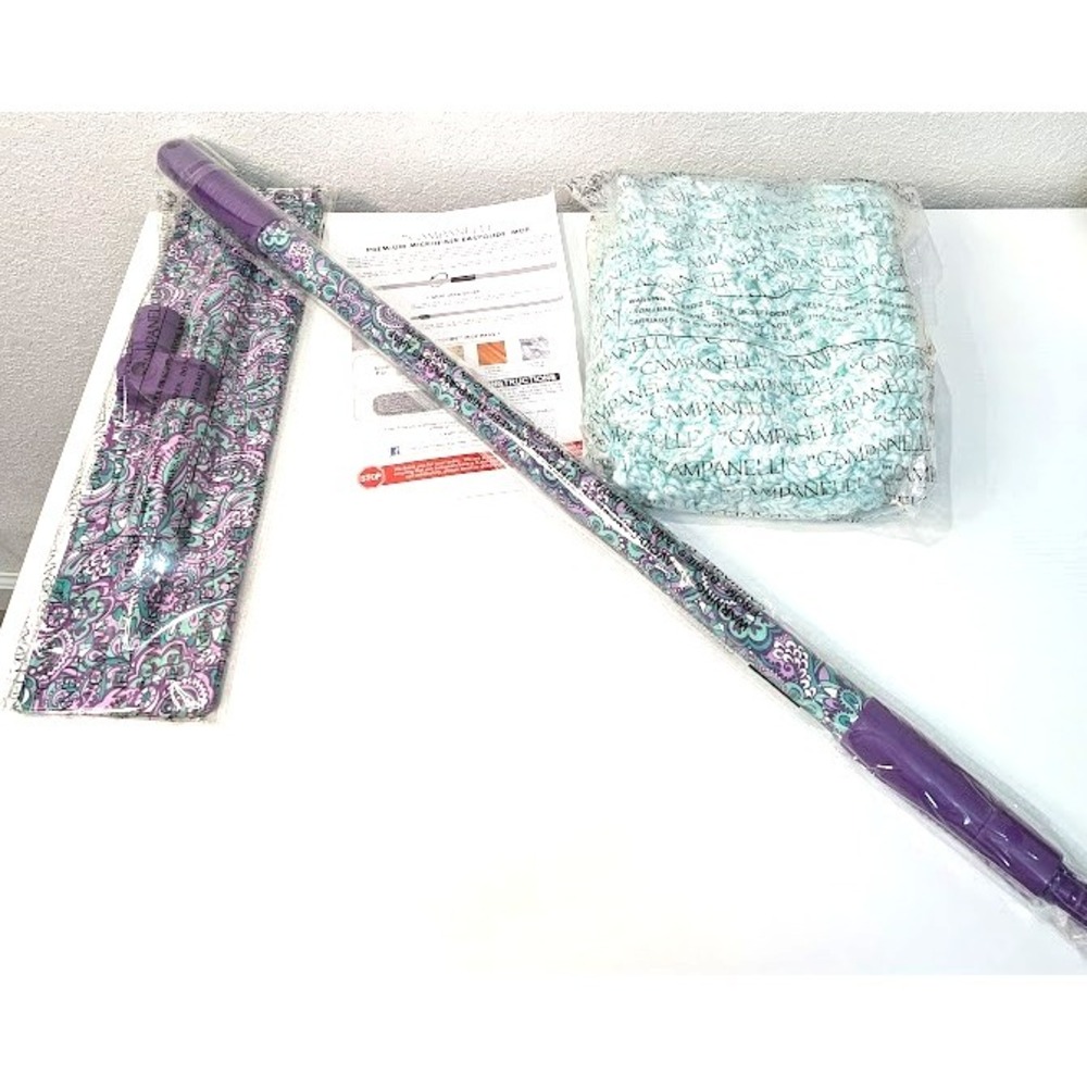 CAMPANELLI EasyGlide Microfiber Wet & Dry Mop Set - Purple Floral Paisley NEW